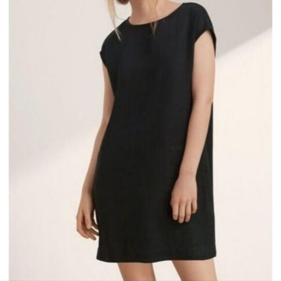 Aritzia Wilfred Free  Faux Suede Short Sleeve Black Shift Mini Dress Size S - Picture 1 of 16